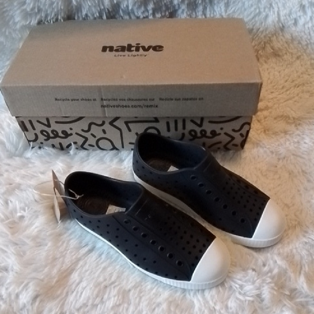 Native, Black and White Casual Slip-Ons, Kids, Water Shoes